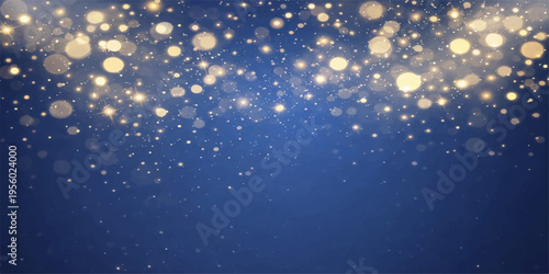 Abstract mesmerizing a visual spectacle of countless gleaming golden lights dancing across a gradient deep blue background.