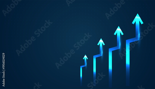 The upward curve with arrows highlights accelerating momentum in technology, boosting Finance performance and Business success. and Bright arrows moving upward show a clear trend