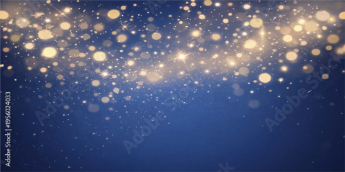 Abstract an ethereal scene of shimmering bokeh lights cascades against a deep blue canvas, evoking a sense of celebration and elegance.