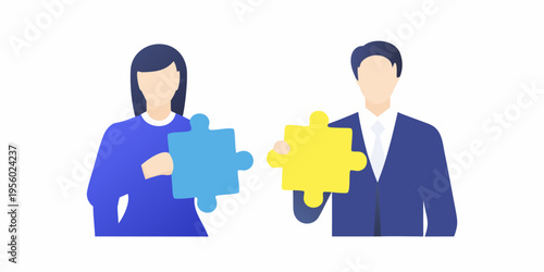 Business team connecting puzzle pieces symbolizing collaboration and successful partnership