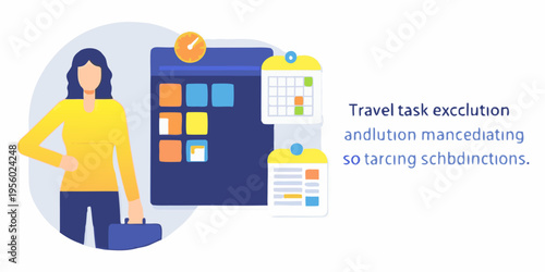 Woman using a self service kiosk for travel planning and ticket purchase