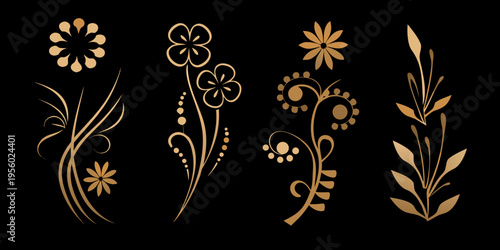Elegant floral designs in golden hues against a dark background