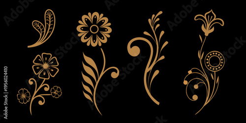 Elegant floral arrangements in a vintage decorative style with golden tones