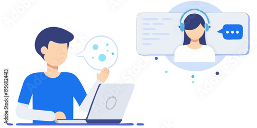 Online communication a man interacts with a woman via video call