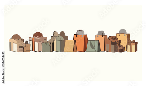 Vintage gift boxes and shopping bags vector retro cartoon collection isolated on white background
