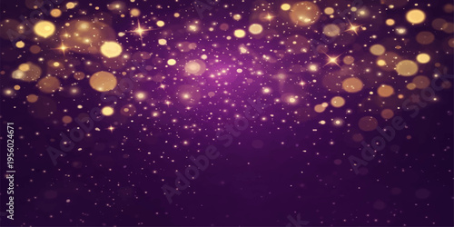 Abstract a mesmerizing display of sparkling lights dances against a deep purple backdrop. These radiant particles, evoking a sense of luxury, and magic.