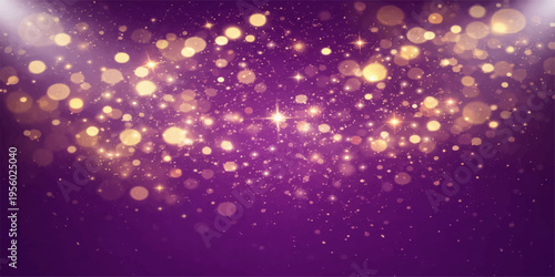 Abstract a celestial display of twinkling lights and bokeh effects dances across a rich, vibrant purple canvas, emanating an aura of magic and celebration.