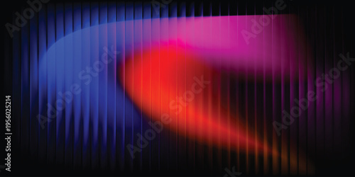 Vibrant neon blue red orange purple gradient light waves on dark vertical stripes, abstract futuristic nightlife wallpaper background
