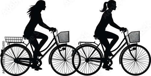 Bicycle rider silhouette illustration set, cycling companionship outdoor motion artwork, lifestyle vector design concept