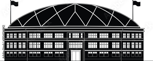 Dome roof building silhouette illustration set, stadium convention center government architecture artwork, public facility vector design concept