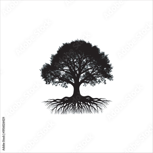 Black Tree Silhouette with Deep Roots Icon