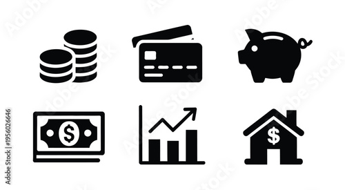 Financial silhouette icons money elements dollar arrow growth clean vector design