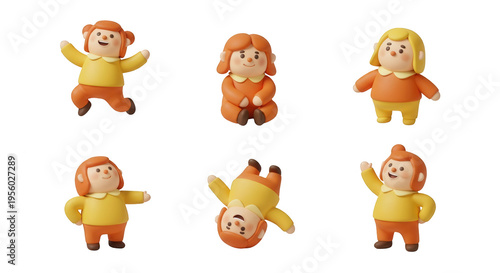 3d rendered cartoon kids in different poses isolated against a clean white background useful for visual story design