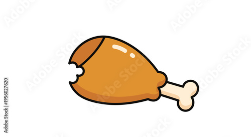 Cartoon illustration of a delicious cooked chicken leg with a bite taken out.