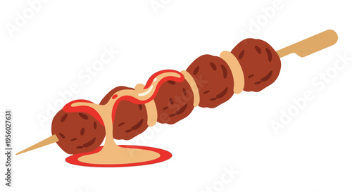 Delicious meatballs on a skewer with sauce, a tasty appetizer.