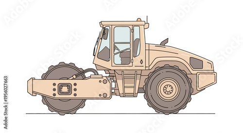 Large Road Roller Construction Vehicle Machine.