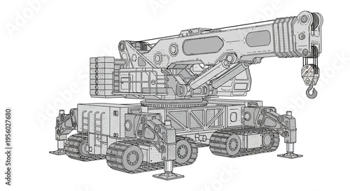 Large mobile crane with hook.