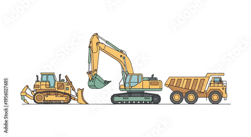 Heavy construction vehicles in action.