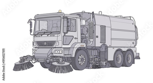 Street Sweeper Truck Cleaning Road.