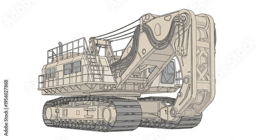 Large excavator machine with tracks.
