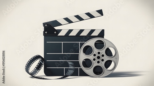 Film clapper board and movie reel illustration