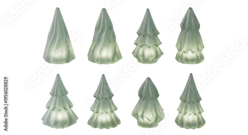 lit glass christmas trees arranged and lit on a white surface for holiday decoration or festive design