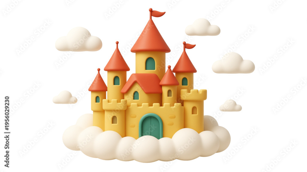 Naklejka premium A cartoon vector illustration of a medieval fantasy toy castle with fairy tale towers and a princess palace flag isolated