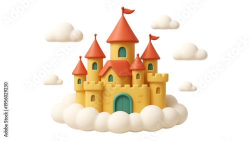 A cartoon vector illustration of a medieval fantasy toy castle with fairy tale towers and a princess palace flag isolated