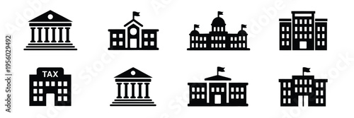 Government building icons parliament tax office city hall courthouse vector