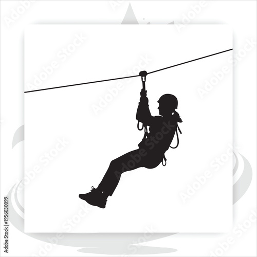 Silhouette Rock Climber Hanging on Rope Corner – Extreme Sport Climbing Vector Illustration,