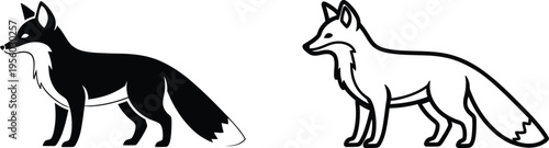 Black and white foxes side by side Vector