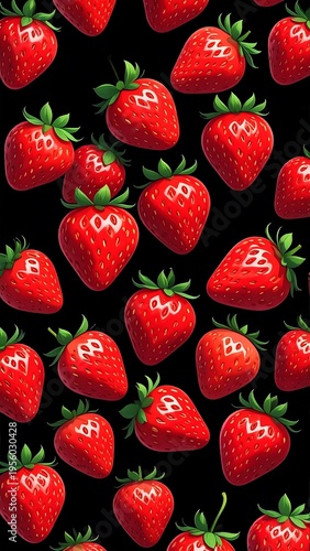 Strawberry pattern on black