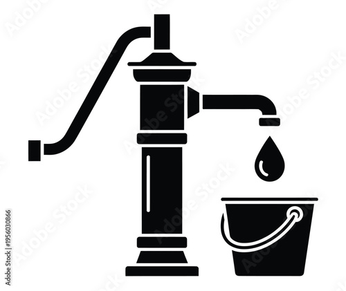 Hand pump icon water extraction black flat vector illustration