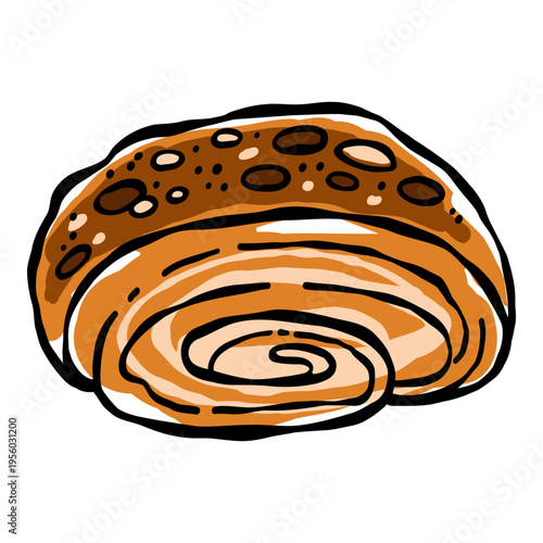 Hand drawn sweet Yeast Roll in sketch style. Vector bakery illustration with pastries. Cute food artwork for cafe menu, design packaging and bakery branding