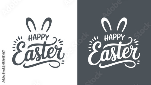 Easter Bunny Happy Greeting Card Isolated on White and Dark Gray