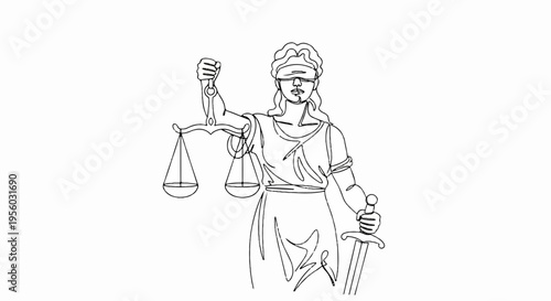 Vector illustration of blind justice lady with scales and sword