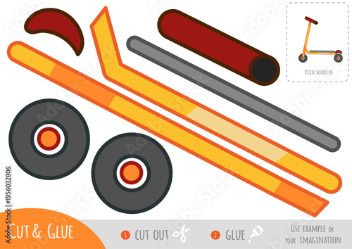 Education paper game for children kick scooter. Use scissors and glue to create the image. Creative fun activity for kids