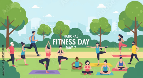 Vector illustration of people exercising on National Fitness Day