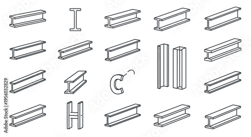 Collection of metal I beam profiles.