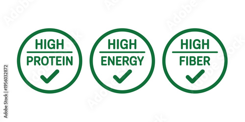 Nutrition icons healthy food info round badge checkmark symbol vector