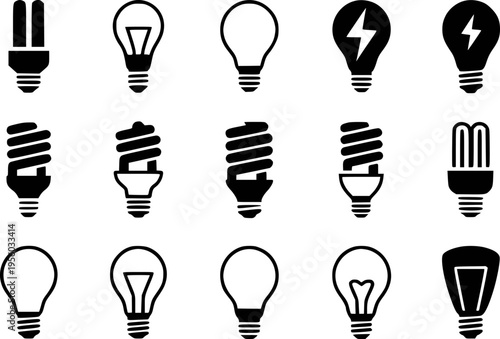 Collection of diverse light bulb representing innovation energy and ideas lightbulb