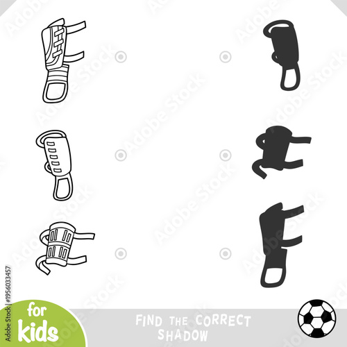 Find differences educational game for children, set of football Shin Guards. Black and white outline illustration for coloring pages. Printable worksheet for kids sport clubs