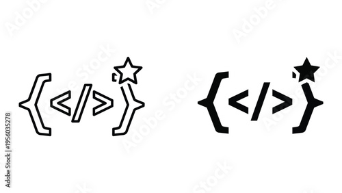 coding symbols vector illustration with stars, flat design