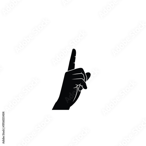 Black silhouette of a pointing hand on white background