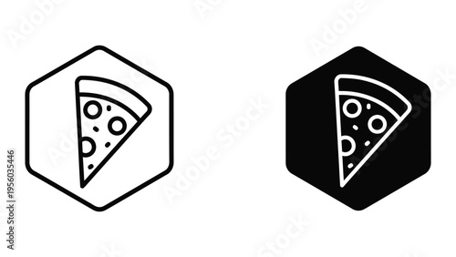 black and white pizza slice icons vector illustration