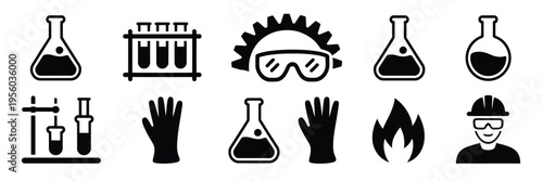 Laboratory safety icons equipment hazard warning modern professional vector