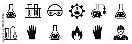 Laboratory safety icons lab equipment hazard warning detailed elegant vector