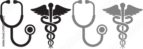Historical evolution of medical symbols and stethoscopes in healthcare representation