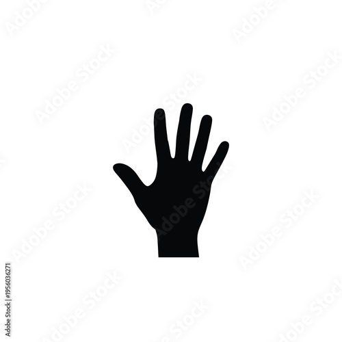 Black silhouette of a human hand with fingers spread, isolated on white background