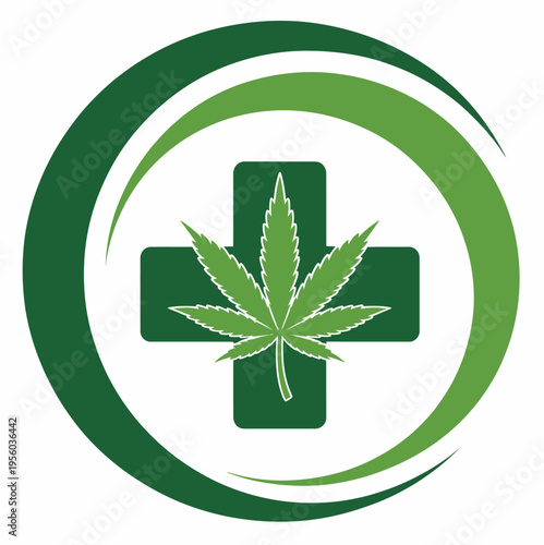 Medical marijuana icon hemp leaf green circle flat vector illustration